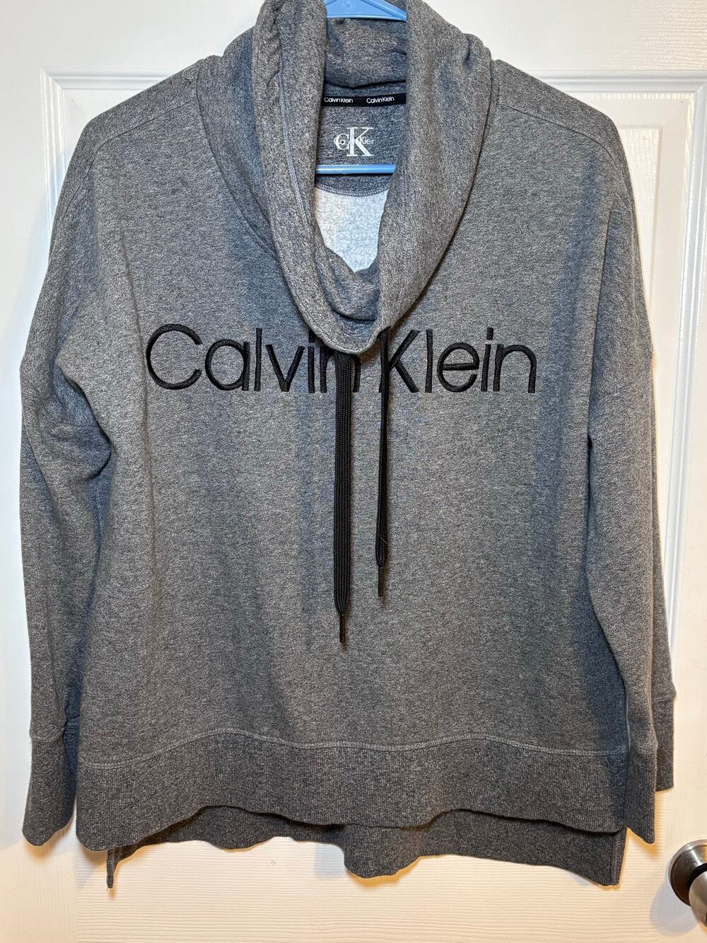 Calvin Klein Women’s Large Gray Cowl Neck Logo Sweatshirt Pullover
